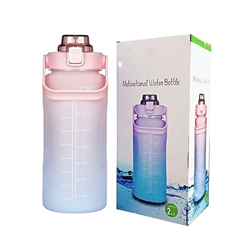 VDNSI 2L Motivational Sipper Water Bottle - Flip Top, Leakproof, BPA Free, Plastic, 2000ml, Gym, Office, Outdoor, Multicolour - Image 1