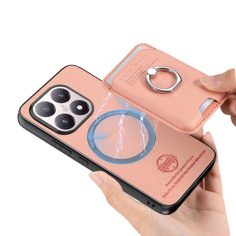 BB Leather Texture MagSafe Case for Xiaomi 17 with Card Holder and Drop Protection plus Shockproof plus Kickstand plus Strong Magnetic in Pink - Image 1