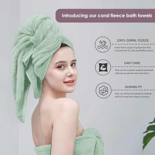 MAXOSHINE Microfiber Towels for Bath Large Size-Super Soft Coral Fleece Bathing Towel Hook Quick Dry Super Absorbent-Bath Towel for Men and Women-70x140 cm (Pista Green, Pack of 1) - Image 2