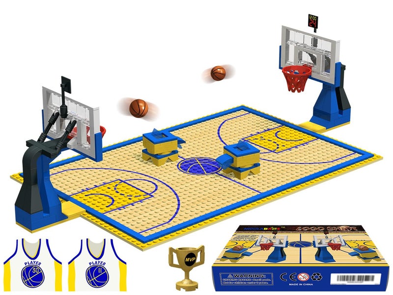 Nicolababe Building Blocks - Basketball Court Baseplates and Sets of 2 Basketball Hoop Basketball Goal Building Bricks for Basketball Game - Compatible with Major Brands (Basketball Playset/Blue) - Image 1