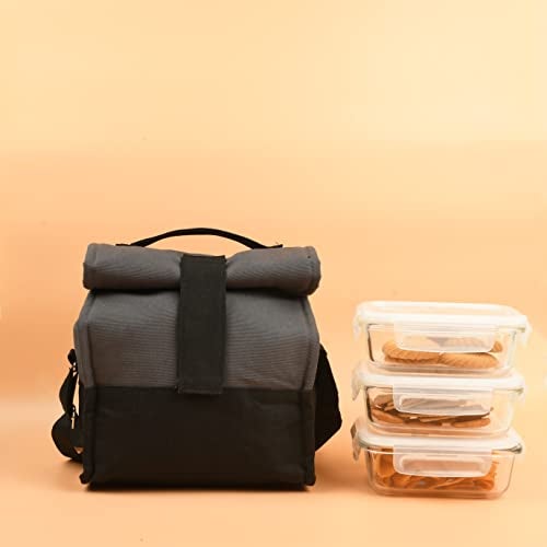 Femora Borosilicate Glass Rectangle Container Grey Black Lunch Box- 400 ML, Set of 3 - Image 2