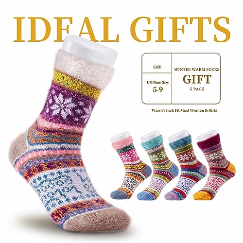 ICEIVY 5 Pair Fuzzy Cozy Fluffy Socks for Women, Warm Comfy Soft Casual Home Sleep Winter Wool Socks, Gifts for Women - Image 4