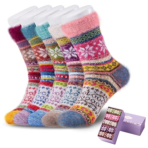 ICEIVY 5 Pair Fuzzy Cozy Fluffy Socks for Women, Warm Comfy Soft Casual Home Sleep Winter Wool Socks, Gifts for Women - Image 1