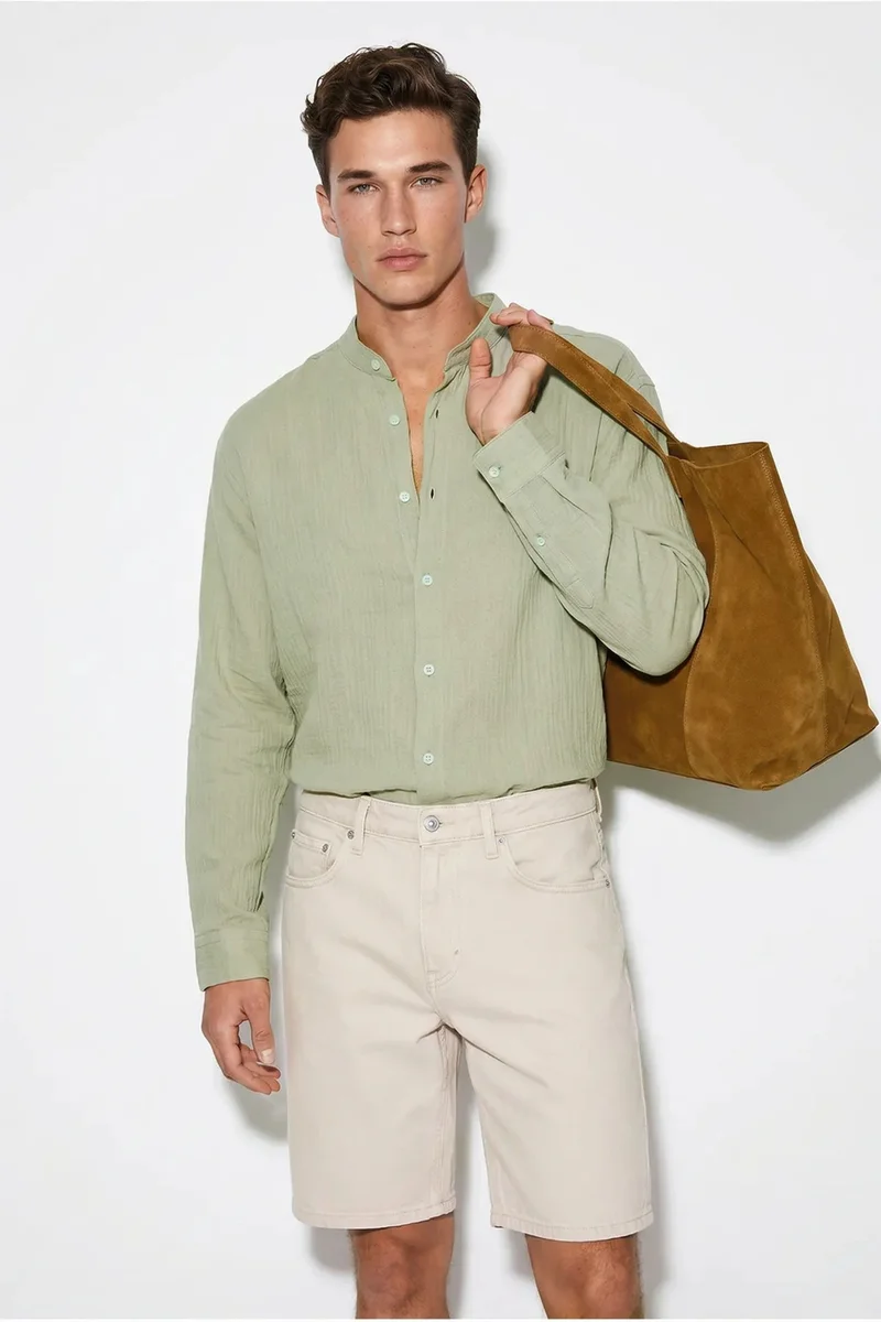 Bianco Lucci LUCCI Oversized Mandarin Collar Shirt