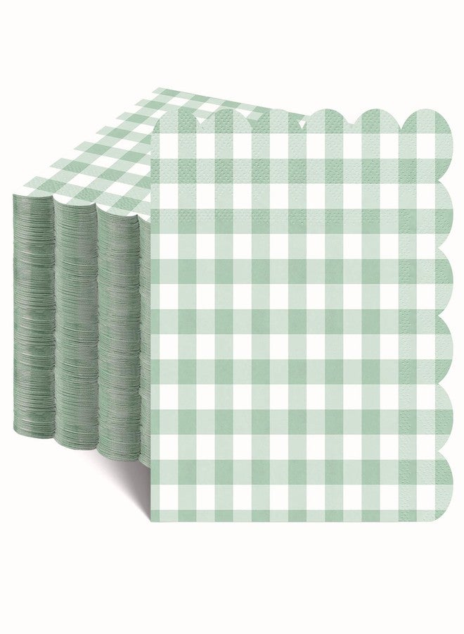 NatNarr 80 Pcs Sage Green Gingham Paper Napkins 6.5 Inch Green and White Paper Napkins Disposable Scalloped Napkin for Baby & Bridal Shower, Wedding, Birthday, Picnic, Easter Party - Image 1