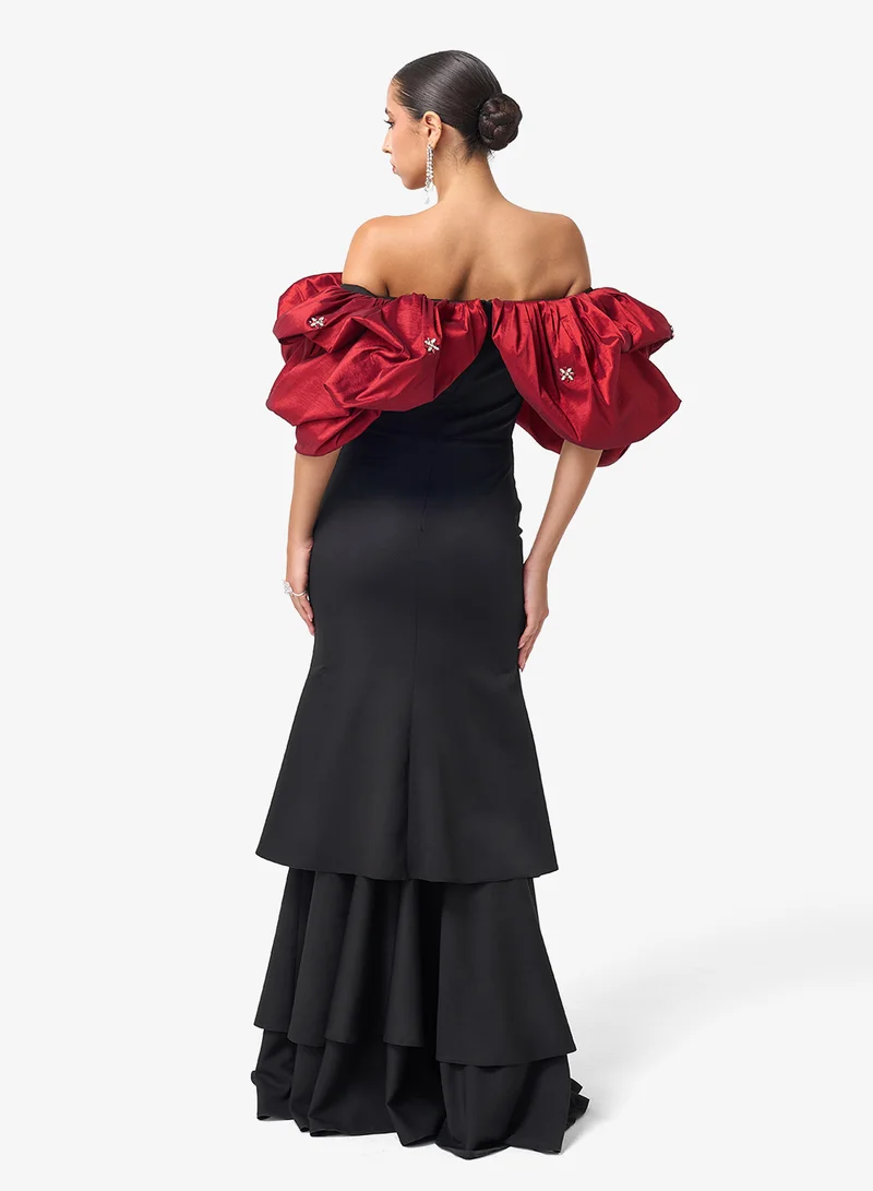 ثريدز باي اجوني Flounce Sleeves Tiered Maxi Dress