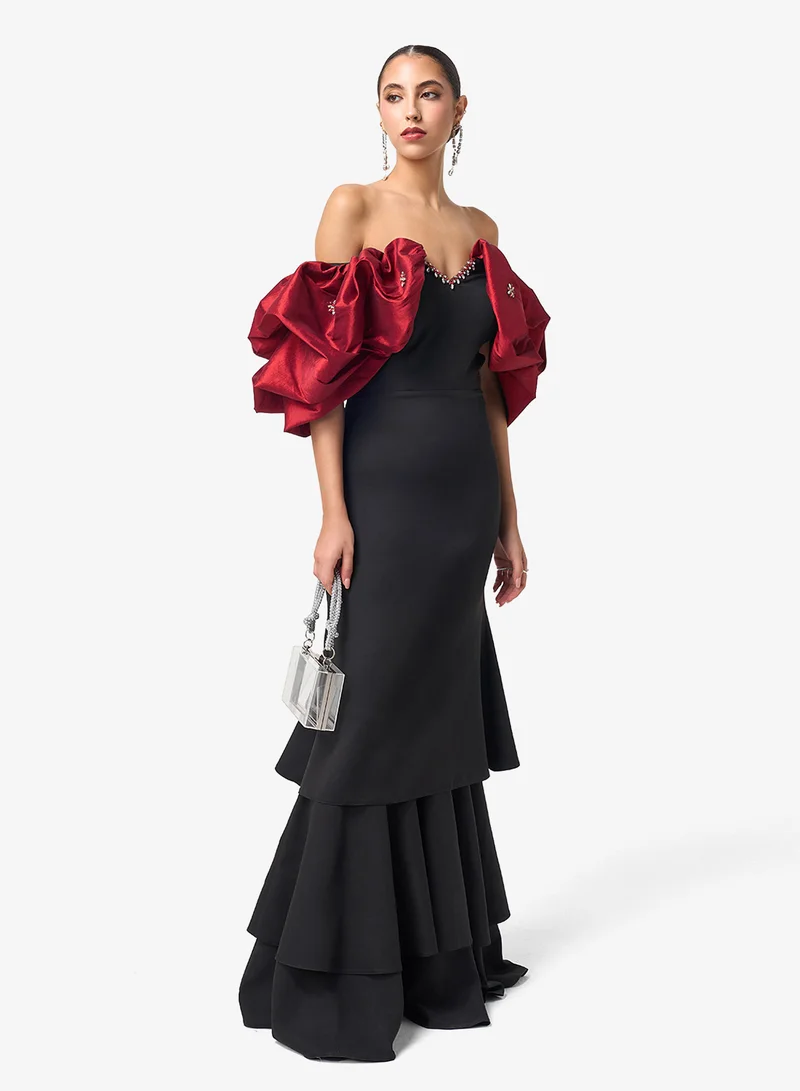 Threadz by Ajooni  Flounce Sleeves Tiered Maxi Dress for Women | Best Price UAE