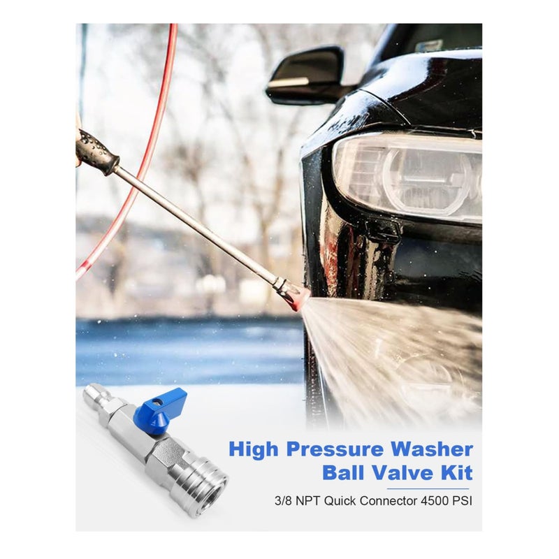 SOLARAE Heavy Duty High Pressure Washer Ball Valve Kit 3/8 NPT Quick Connector 4500 PSI for Power Washer Hose Control Water Flow Switch with Raw Material Belt - Image 2