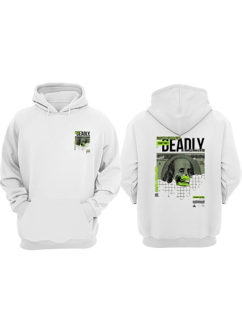 Unisex Deadly Dollar Handle Wıht Care Design Front Back Printed Regular Fit White Sweatshirt
