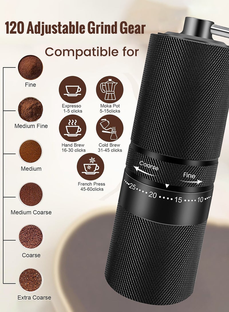 Manual Coffee Grinder 7 Star Steel Core Externally Adjustable Stainless Steel Conical Burrs Hand Grinding Coffee Grinder for Home, Kitchen (Black)  - Image 2