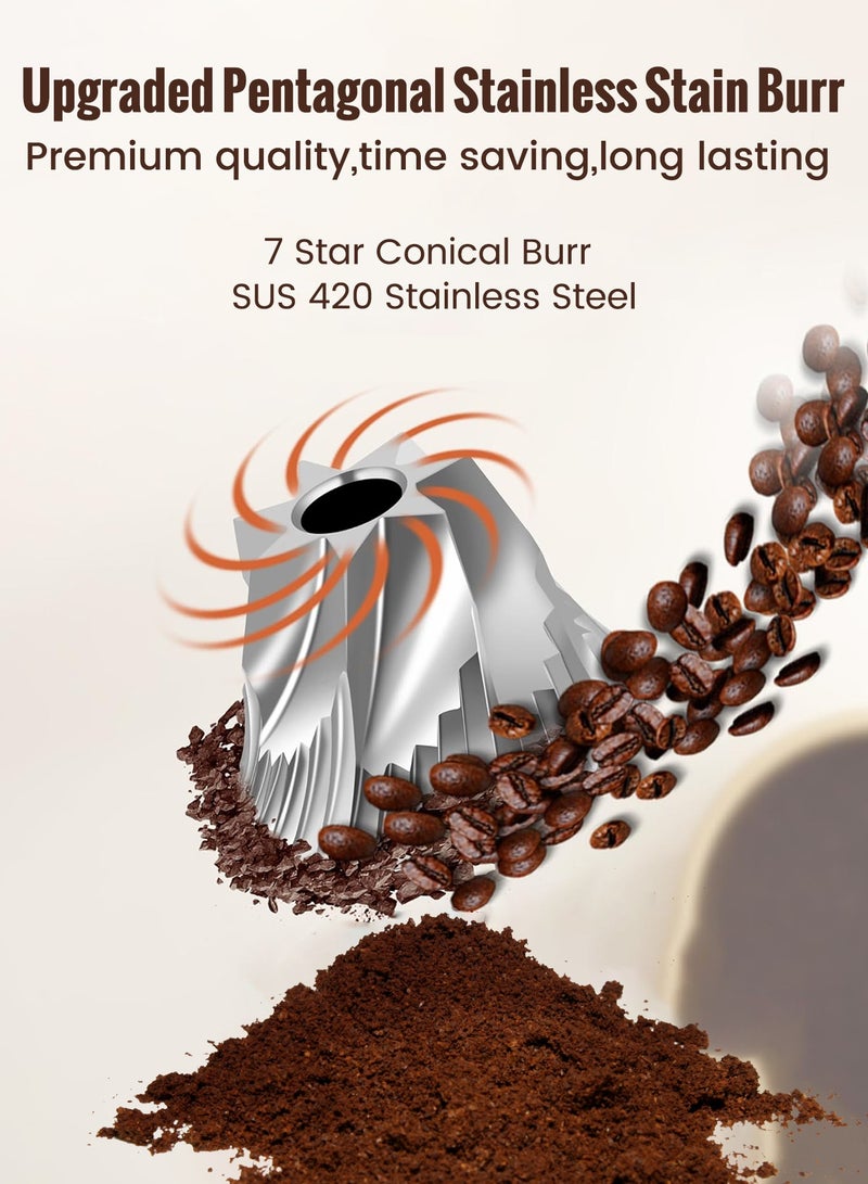 Manual Coffee Grinder 7 Star Steel Core Externally Adjustable Stainless Steel Conical Burrs Hand Grinding Coffee Grinder for Home, Kitchen (Black)  - Image 3