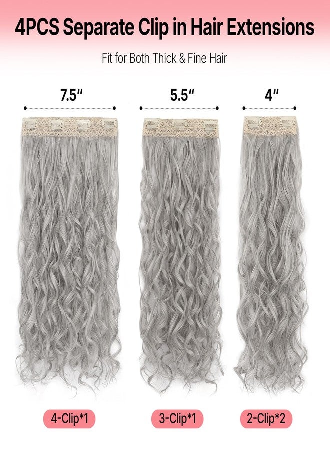 AliLeader 16 Inch Hair Extensions Clip ins Light Silver Grey 4Pcs Curly Clip in Hair Extensions for Women (4Pcs,16Inch,HD50/60#) - Image 2