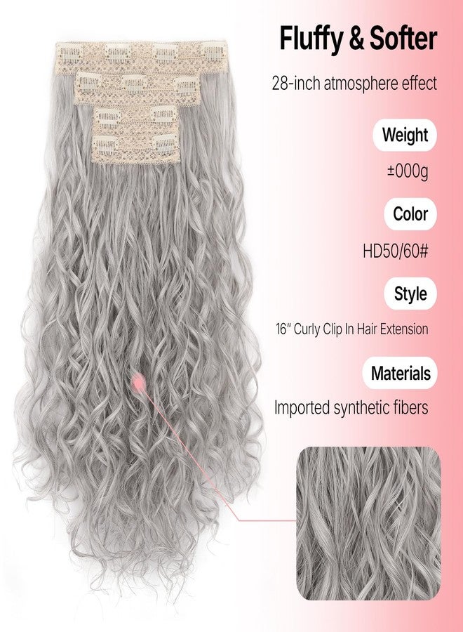 AliLeader 16 Inch Hair Extensions Clip ins Light Silver Grey 4Pcs Curly Clip in Hair Extensions for Women (4Pcs,16Inch,HD50/60#) - Image 3