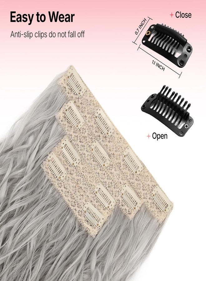 AliLeader 16 Inch Hair Extensions Clip ins Light Silver Grey 4Pcs Curly Clip in Hair Extensions for Women (4Pcs,16Inch,HD50/60#) - Image 4