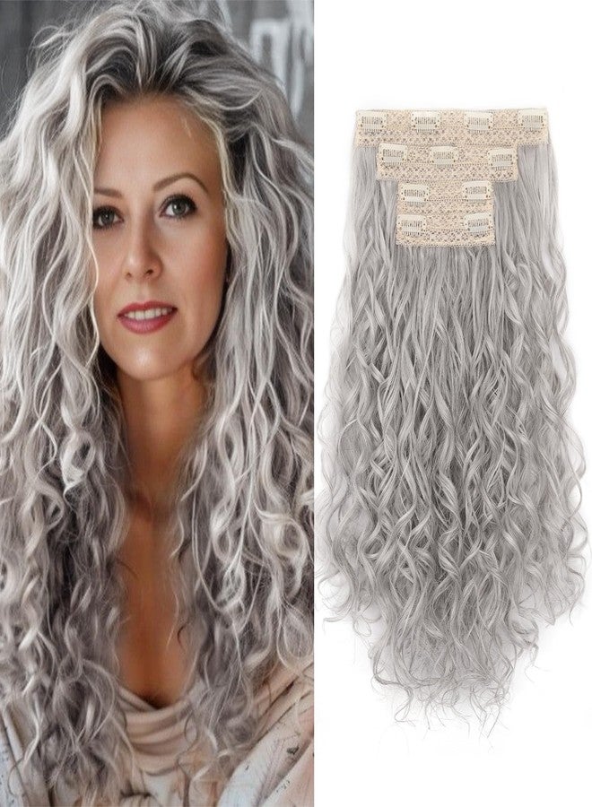 AliLeader 16 Inch Hair Extensions Clip ins Light Silver Grey 4Pcs Curly Clip in Hair Extensions for Women (4Pcs,16Inch,HD50/60#) - Image 1
