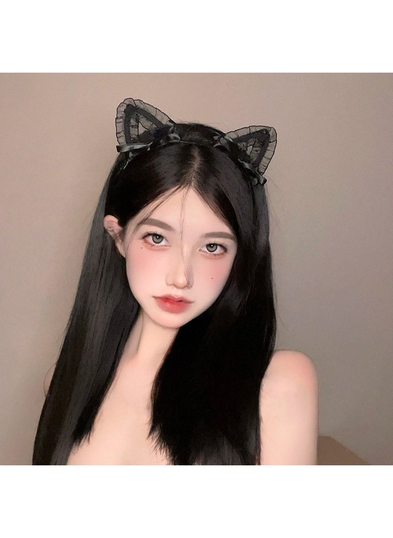 Loquat Catwoman Headband Lace Veil Black cat ear headband