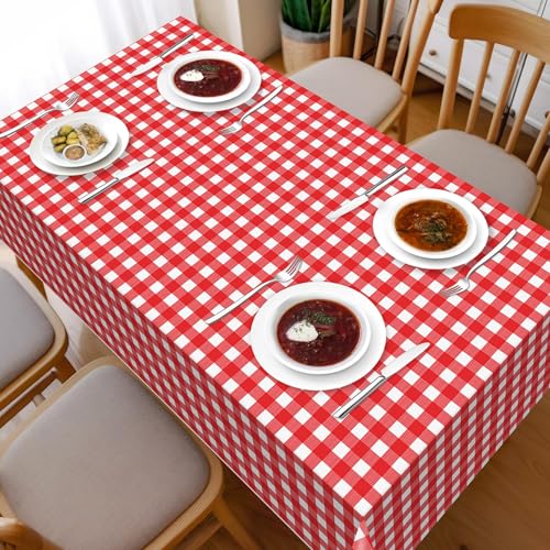 Childom 3 Pack Red and White Checkered Tablecloths 54"x108" Christmas Tablecloths for Rectangle,Disposable Plastic Table Cover for Weddings,Home,Birthday,Picnic,Buffet,Pizza Party,Racing Car Decors - Image 2