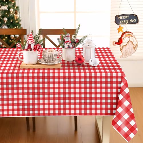 Childom 3 Pack Red and White Checkered Tablecloths 54"x108" Christmas Tablecloths for Rectangle,Disposable Plastic Table Cover for Weddings,Home,Birthday,Picnic,Buffet,Pizza Party,Racing Car Decors - Image 4