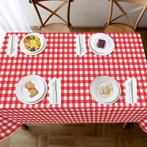 Childom 3 Pack Red and White Checkered Tablecloths 54"x108" Christmas Tablecloths for Rectangle,Disposable Plastic Table Cover for Weddings,Home,Birthday,Picnic,Buffet,Pizza Party,Racing Car Decors - Image 5