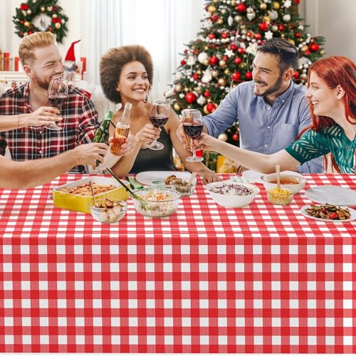 Childom 3 Pack Red and White Checkered Tablecloths 54"x108" Christmas Tablecloths for Rectangle,Disposable Plastic Table Cover for Weddings,Home,Birthday,Picnic,Buffet,Pizza Party,Racing Car Decors - Image 3
