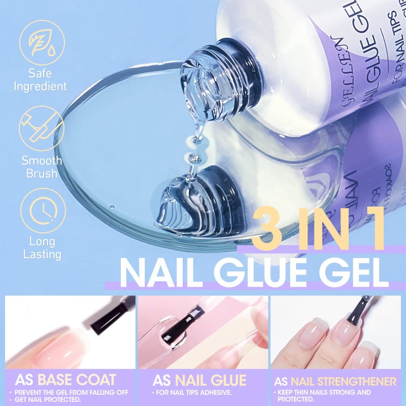Gellen مجموعة تمديد الأظافر جل جيلين، مجموعة أظافر جل مع 240 قطعة نصائح لوزية، غراء UV 3 في 1 لنصائح الأظافر، مزيل التحضير و برايمر، مصباح علاج UV LED، زينة لمجموعة العناية بالأظافر DIY - Image 5