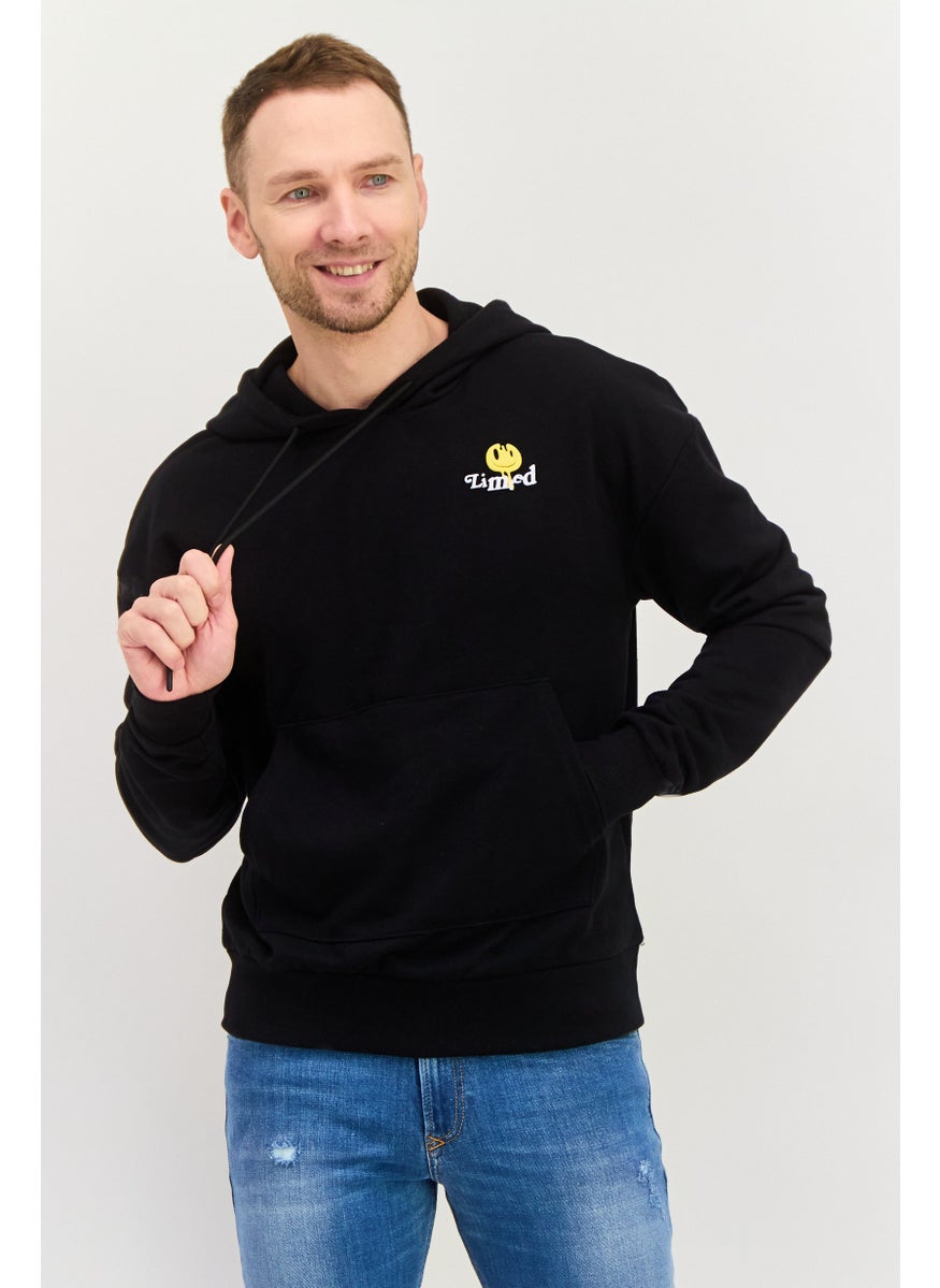 Night Addict Men Hooded Long Sleeve Graphic Print Sweatshirt, Black  - Image 1