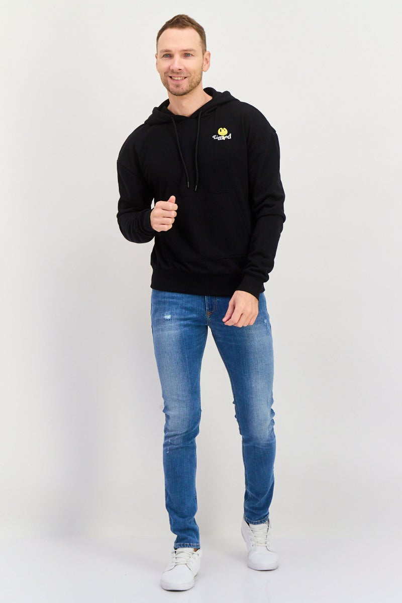 Night Addict Men Hooded Long Sleeve Graphic Print Sweatshirt, Black - Image 2