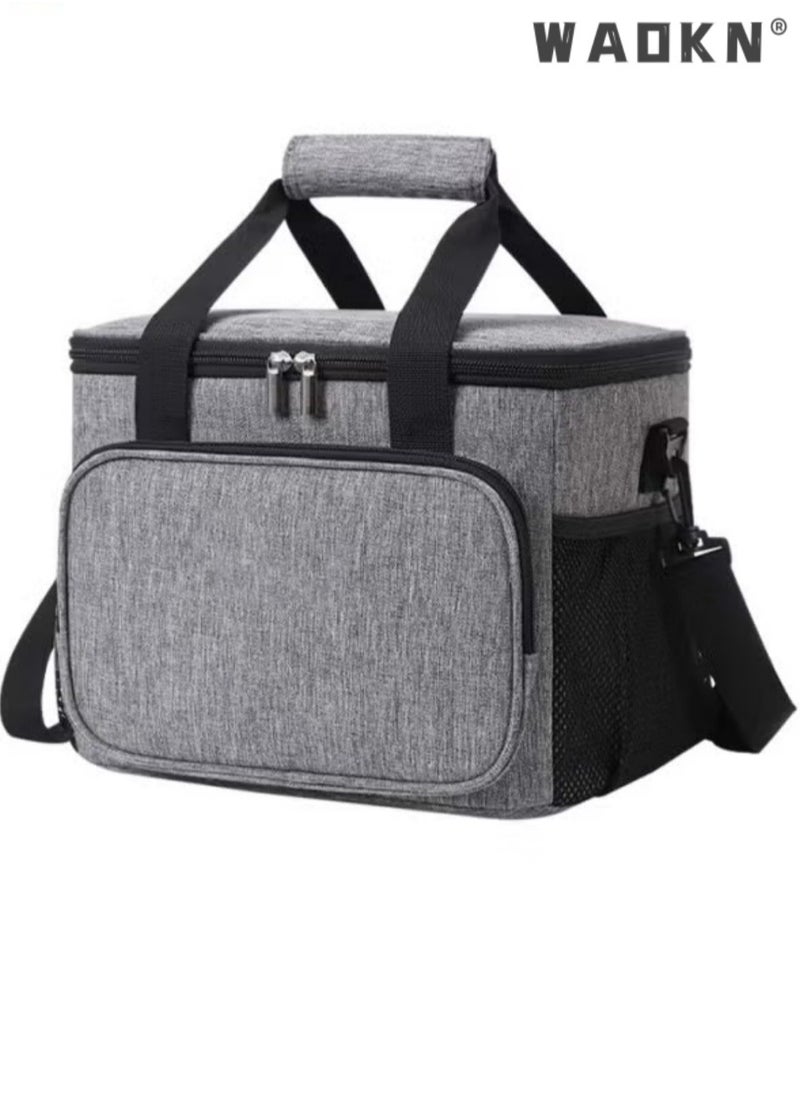 WAOKN 15L Insulated Lunch Box Waterproof Oxford Cloth Picnic Bag Outdoor Ice Pack Thickened Portable Adult Lunch Box Suitable for Beach, Camping, Barbecue, Family Outdoor Activities (Grey)  - Image 1