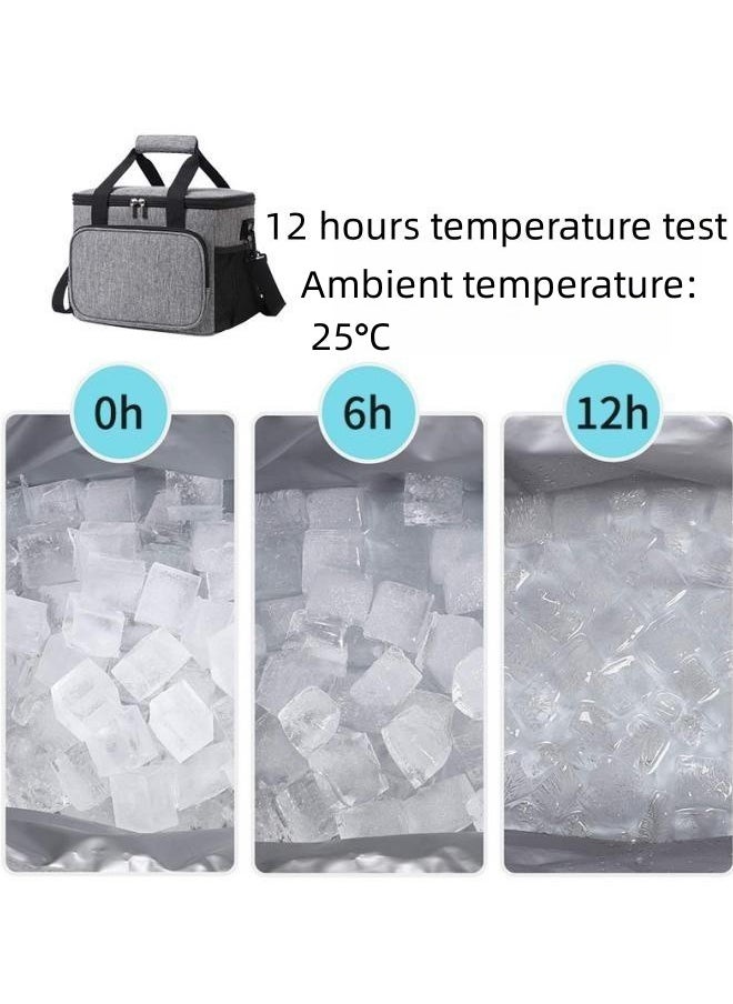 WAOKN 15L Insulated Lunch Box Waterproof Oxford Cloth Picnic Bag Outdoor Ice Pack Thickened Portable Adult Lunch Box Suitable for Beach, Camping, Barbecue, Family Outdoor Activities (Grey)  - Image 3