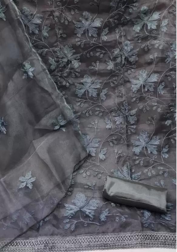 NILKANTH CREATION Women's Organza Unstitched Salwar Suit Dress Material With Dupatta (Grey) - NLKT_Organza - Image 2