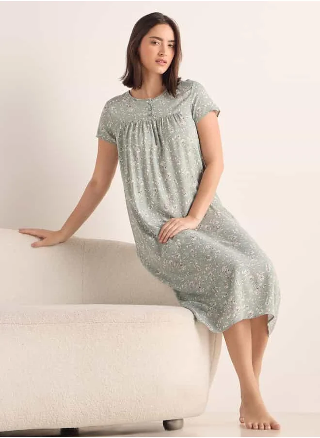 FAV All-Over Floral Print Sleepshirt with Short Sleeves