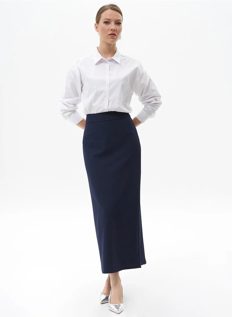 Kayra Skirt with Hidden Slit Detail Navy Blue