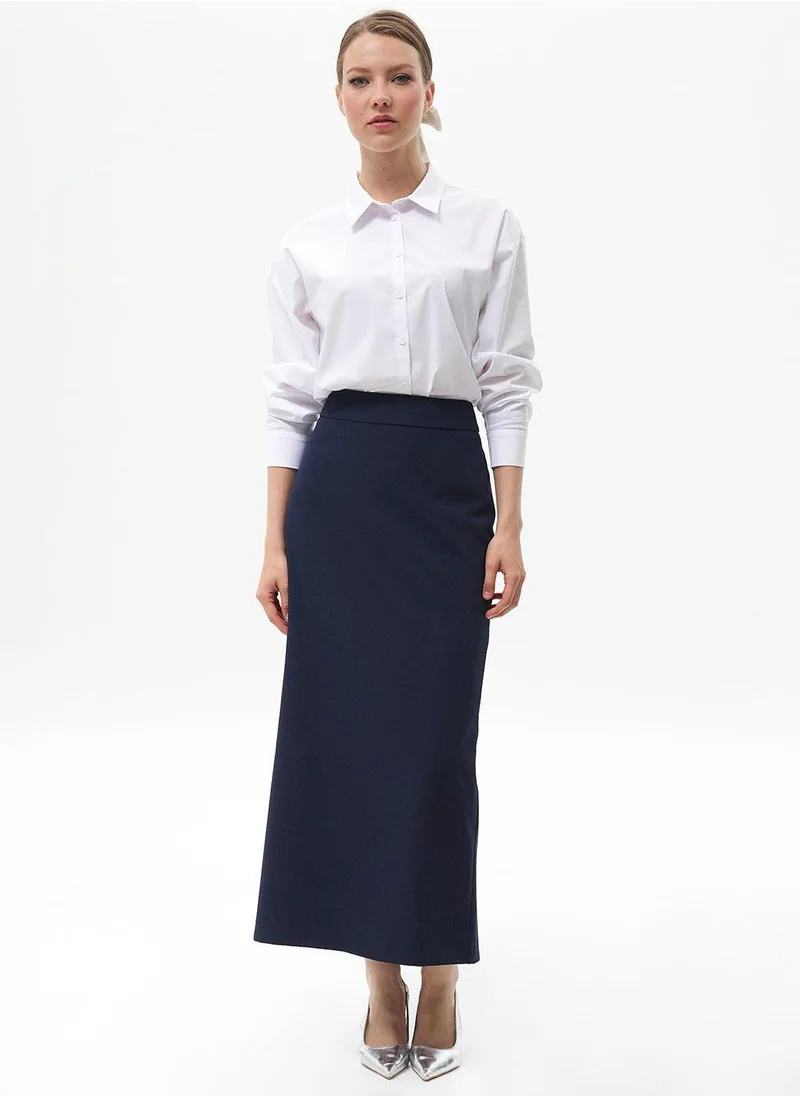 Kayra Skirt with Hidden Slit Detail Navy Blue