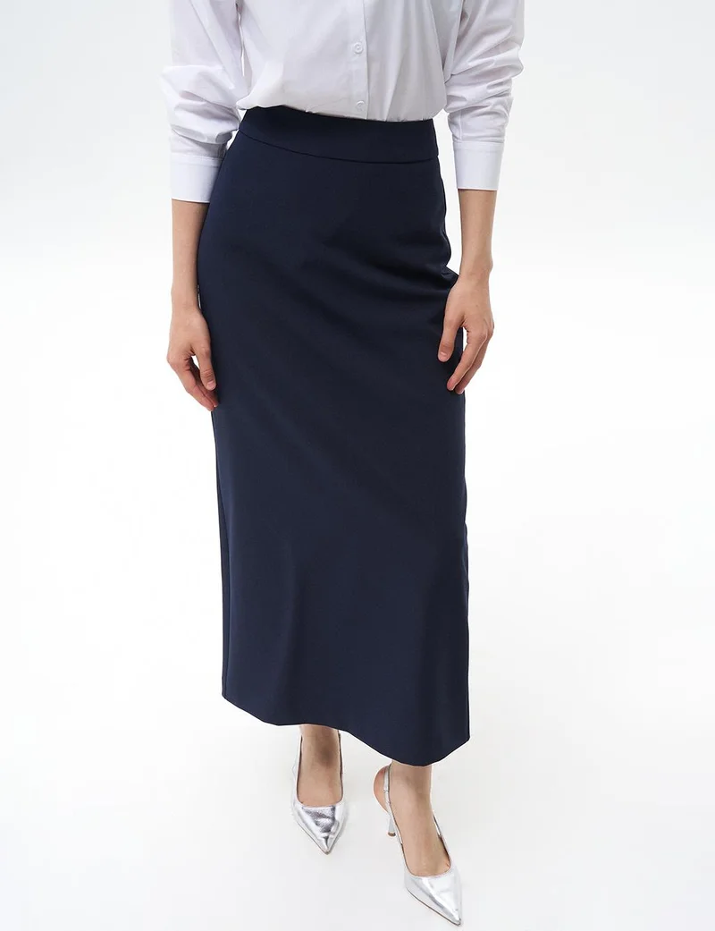 Kayra Skirt with Hidden Slit Detail Navy Blue