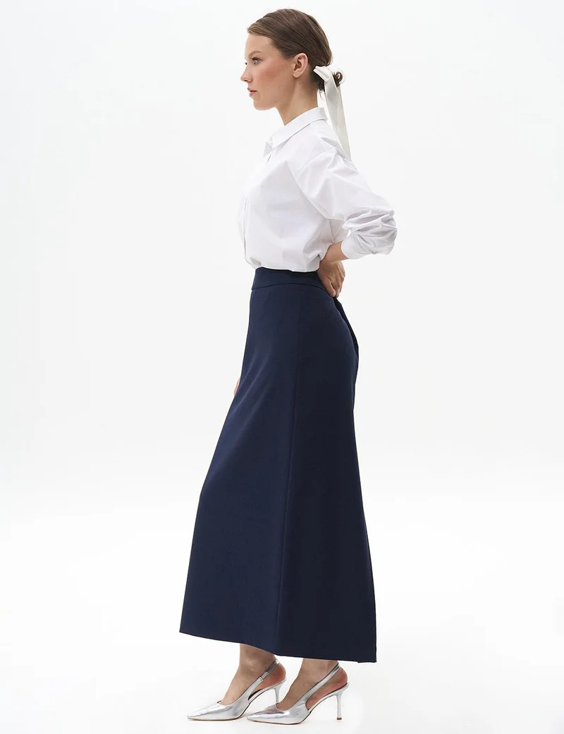 Kayra Skirt with Hidden Slit Detail Navy Blue