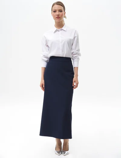 Kayra Skirt with Hidden Slit Detail Navy Blue