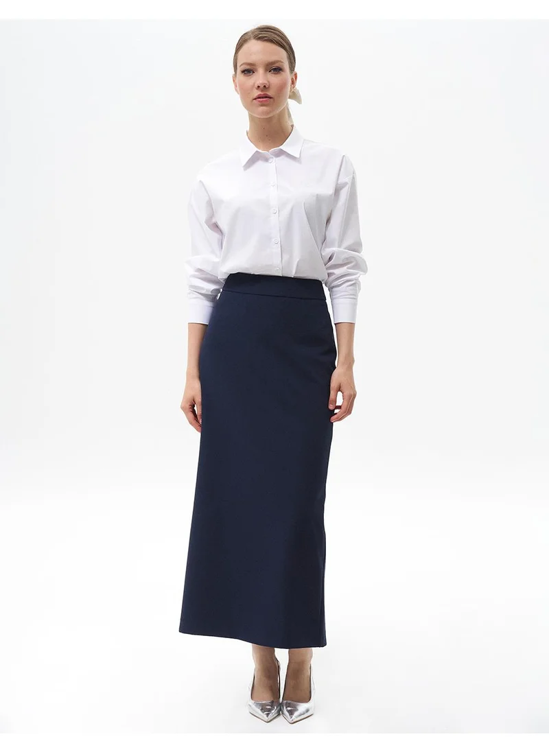 Kayra Skirt with Hidden Slit Detail Navy Blue