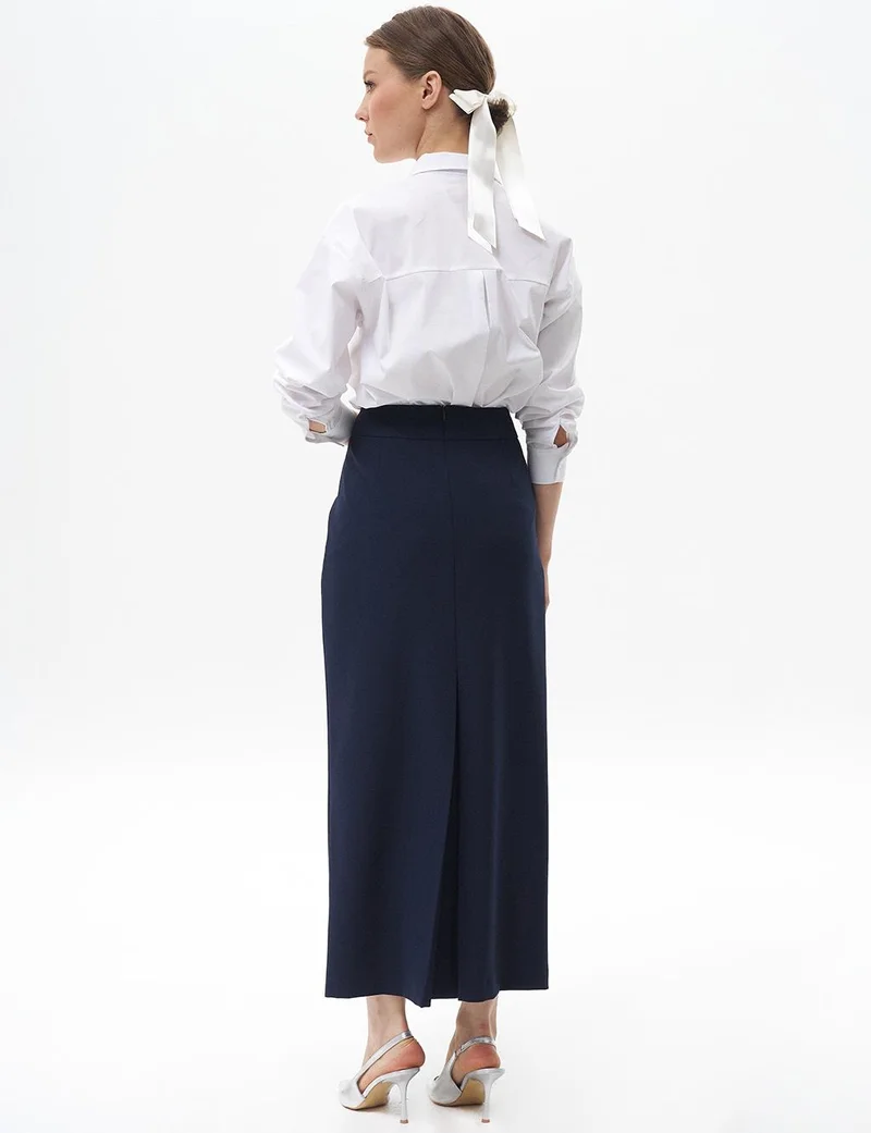 Kayra Skirt with Hidden Slit Detail Navy Blue