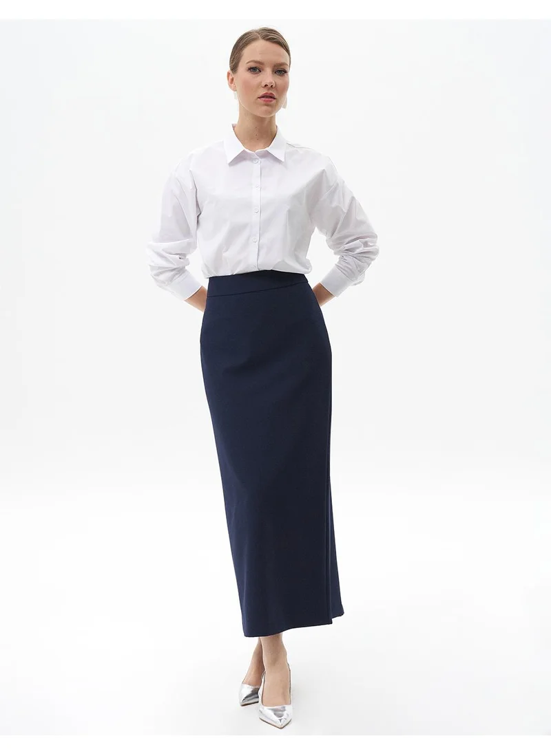 Kayra Skirt with Hidden Slit Detail Navy Blue
