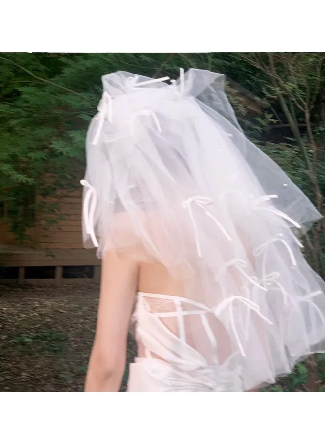 Bride Veils Bachelorette Party Veil White Bow Wedding Veil Soft Tulle Bridal Veils with Comb for Women and Girls - Image 5