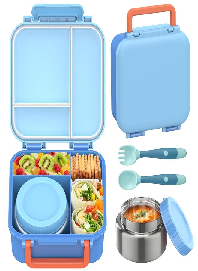 JOOPETALK Bento Lunch Box for Kids with 9oz Thermo, Leak-proof Lunch Containers with 3 Compartments,Kids-friendly Size,Durable/Dishwasher Safe Lunch Box for School Outdoors-Blue - Image 1