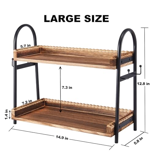BDBDYEAY Coffee Bar Accessories, 2-Tier Coffee Bar Organizer with 4 Coffee Cup Holder Hooks, Mul-tifunctional Wooden Beaded Coffee Station Countertop Stand Shelf for Kitchen Home Office - Image 5