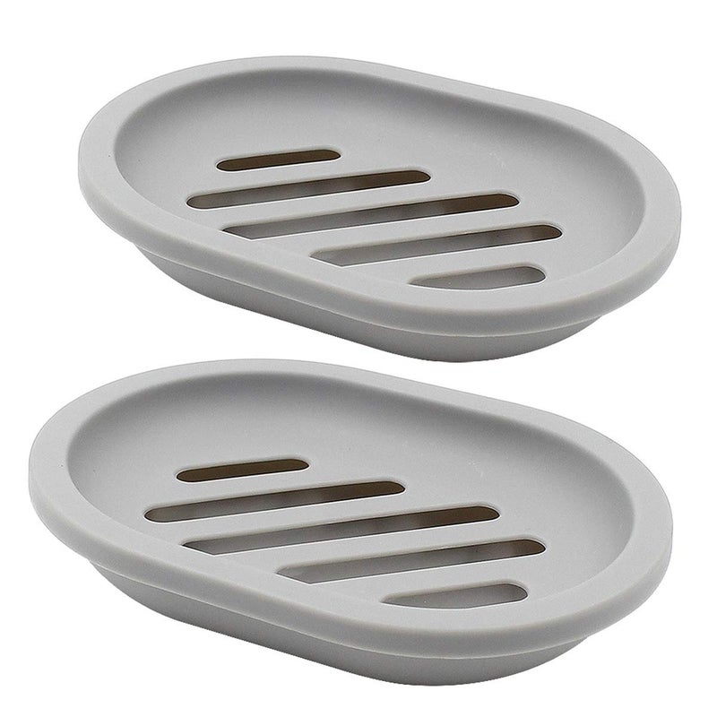 Topsky 2Pack Soap Dish with Drain Soap Holder Saver Easy Cleaning Dry Stop Mushy Soap Gray