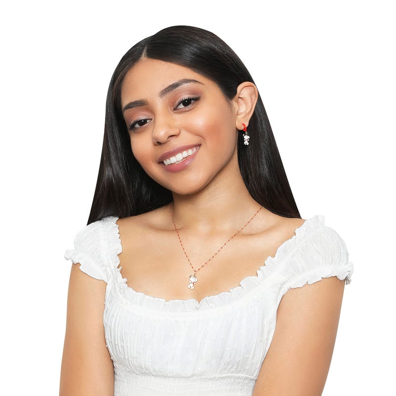 Peanuts Womens Flash Plated Sterling Silver and Enamel Woodstock and Snoopy Earrings - Small Hoop Dangle Earrings with Woodstock and Snoopy Charm - Officially Licensed - Image 3