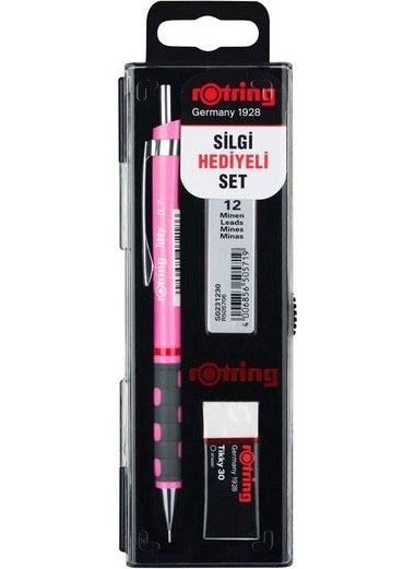 Rotring - Tikky School Set 0.7 mm Neon Pink Versatile Pen + Eraser + Nib - Image 1