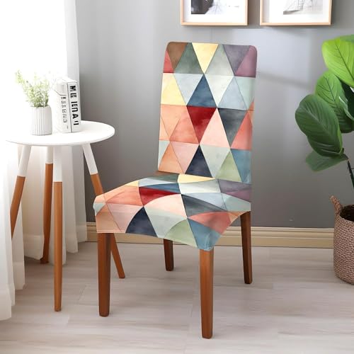 BRIDA® Polyester Spandex Stretchable Floral Geometric Printed Dining Chair Covers Elastic Chair Seat Case Protector, Slipcovers (6 Seater Table Cover + 6 Chair Cover, Multicolor Triangle) - Image 2