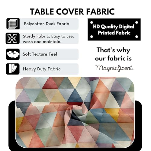 BRIDA® Polyester Spandex Stretchable Floral Geometric Printed Dining Chair Covers Elastic Chair Seat Case Protector, Slipcovers (6 Seater Table Cover + 6 Chair Cover, Multicolor Triangle) - Image 4