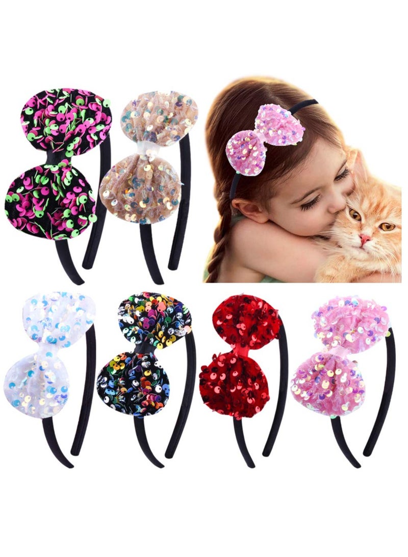 Excefore Alice Band Children Headbands For Girls Toddles Bow Tie With Glitter Sparkly Sequins Baby Girls Headbands, Multicolor, 6 Pieces - Image 1