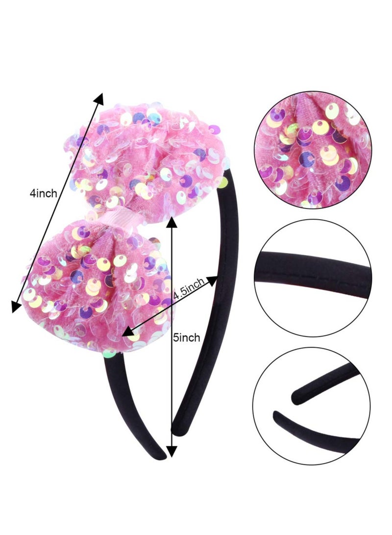 Excefore Alice Band Children Headbands For Girls Toddles Bow Tie With Glitter Sparkly Sequins Baby Girls Headbands, Multicolor, 6 Pieces - Image 3