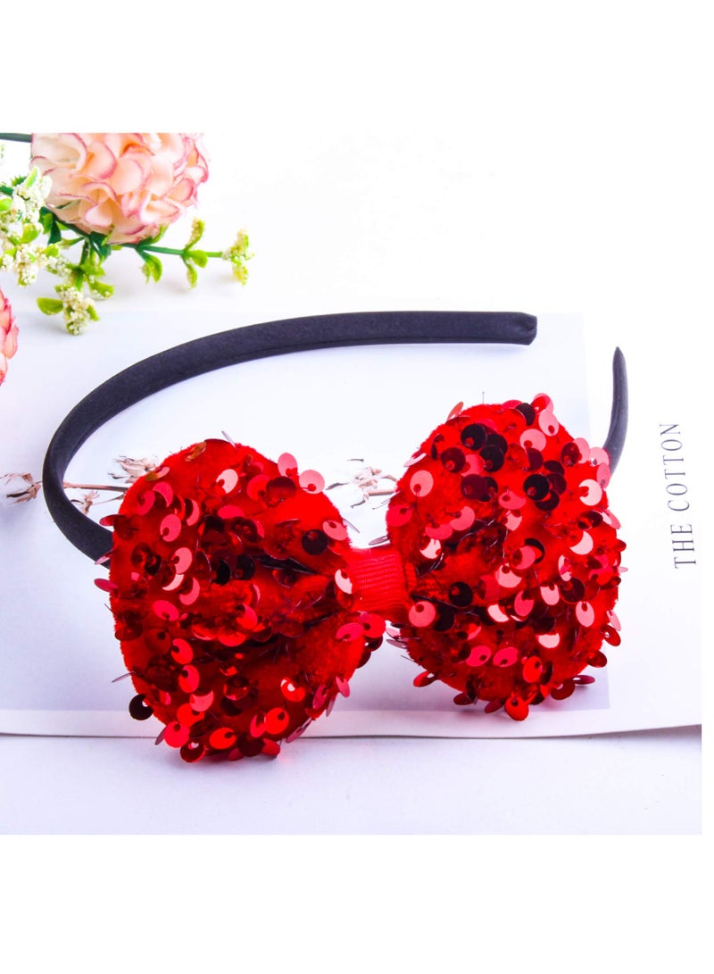 Excefore Alice Band Children Headbands For Girls Toddles Bow Tie With Glitter Sparkly Sequins Baby Girls Headbands, Multicolor, 6 Pieces - Image 4